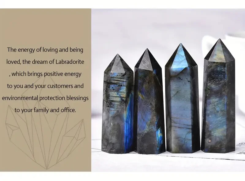 1 pc Natural Crystal Labradorite Crystal Stone Hexagonal Prisms Obelisk 7-8cm
