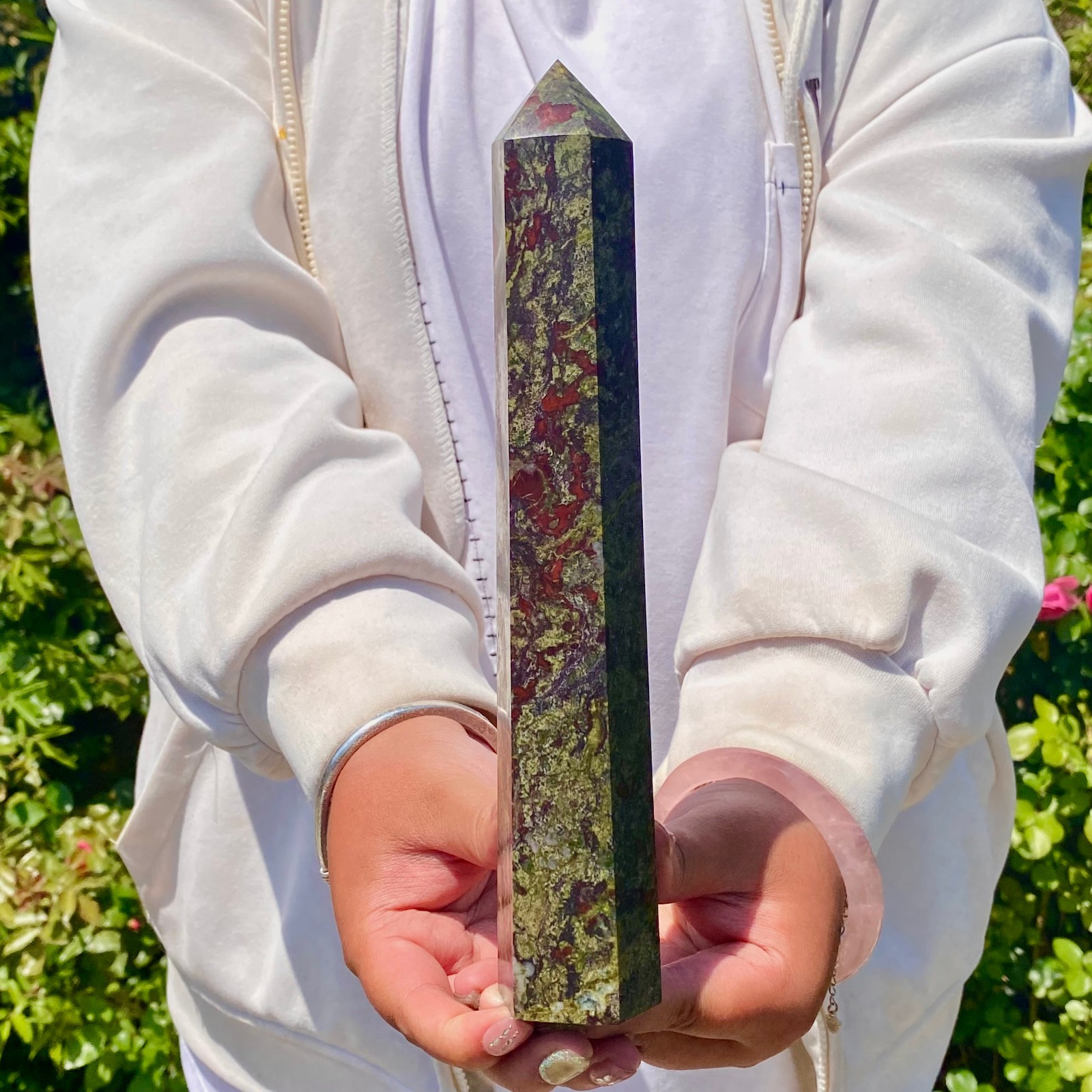 1.5LB Natural dragon blood stone Column Quartz Crtal Obelisk Energy Healing