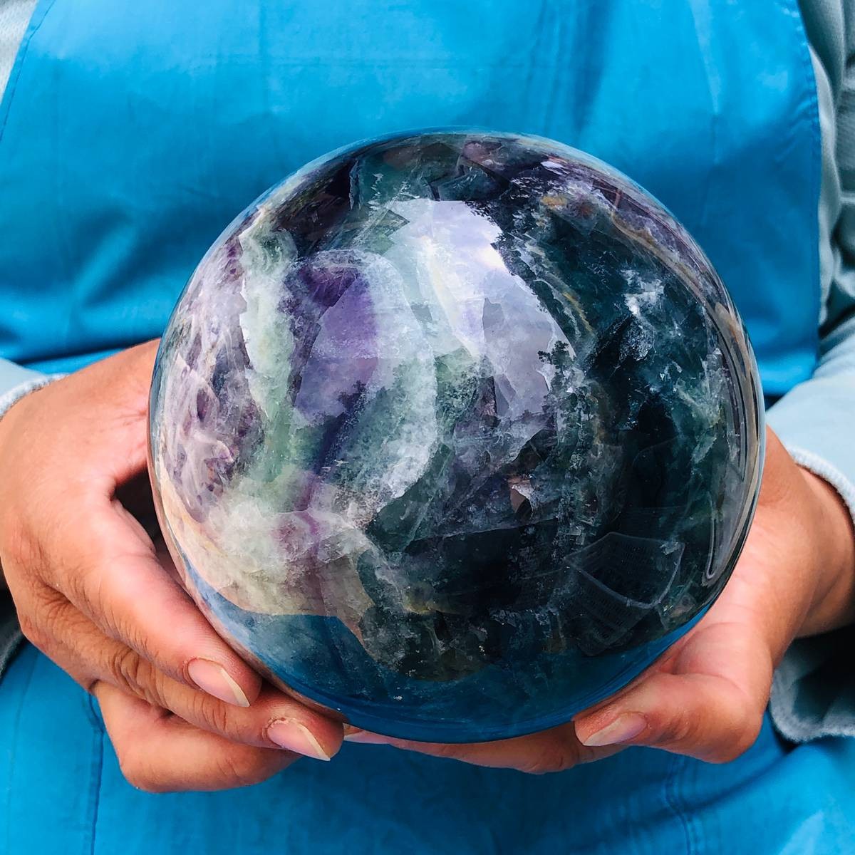 6.42LB Natural rainbow fluorite sphere quartz crystal polished ball healing