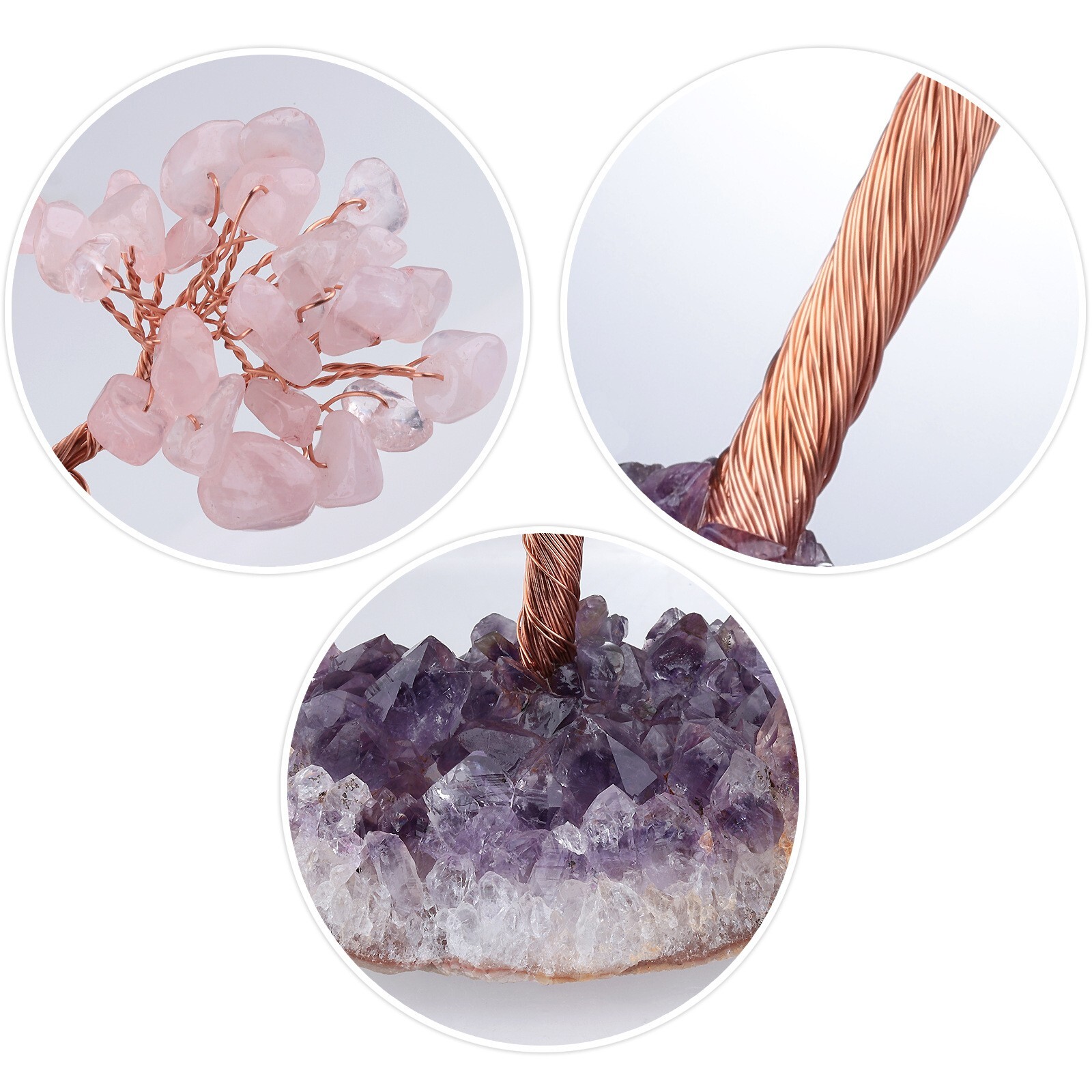 Handmade Rose Quartz Tree of Life on Amethyst Geode Base Fortune Tree Home Decor