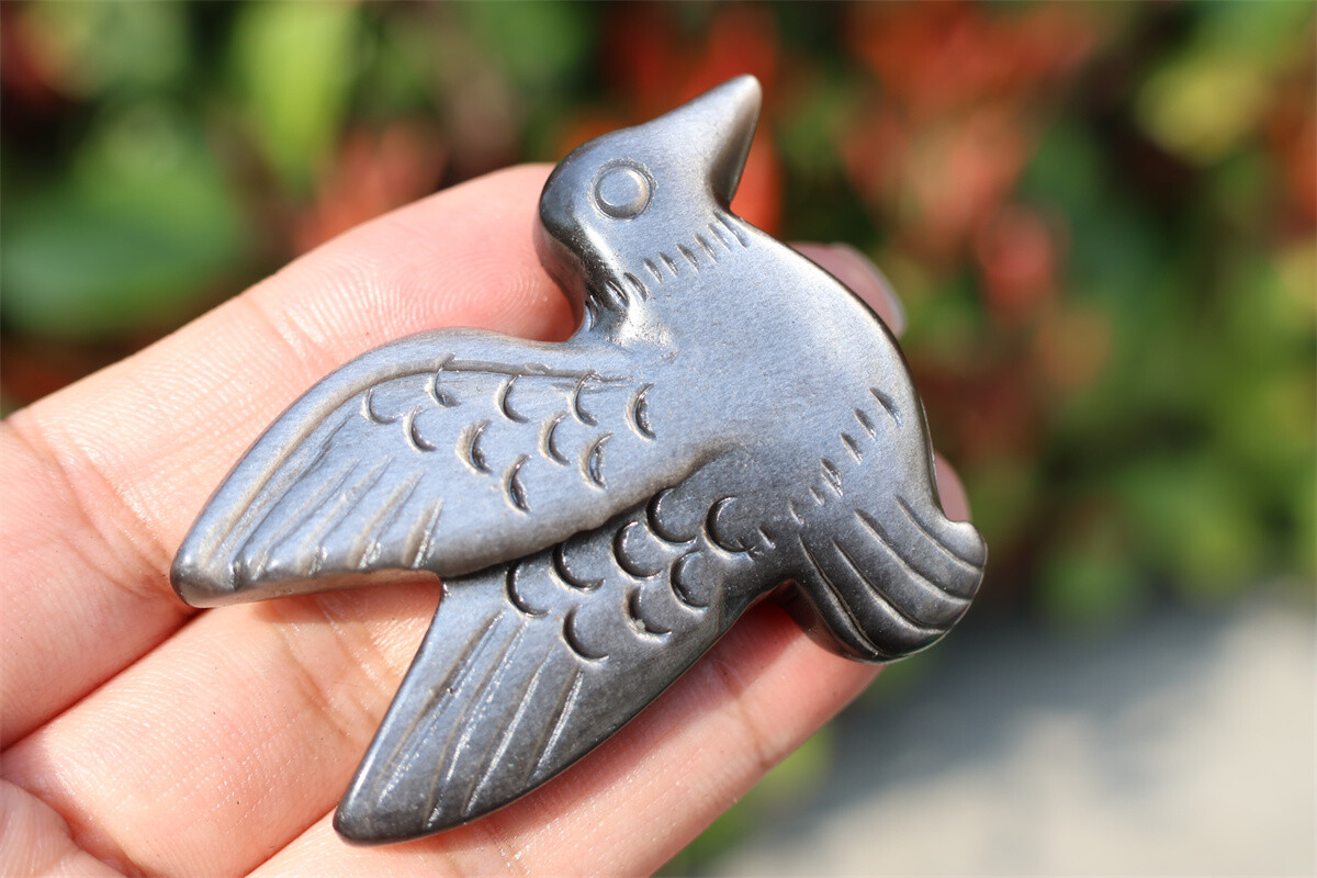 2.3” Hand Carved Natural Silver obsidian Hummingbird Crystal figurine gift 1x