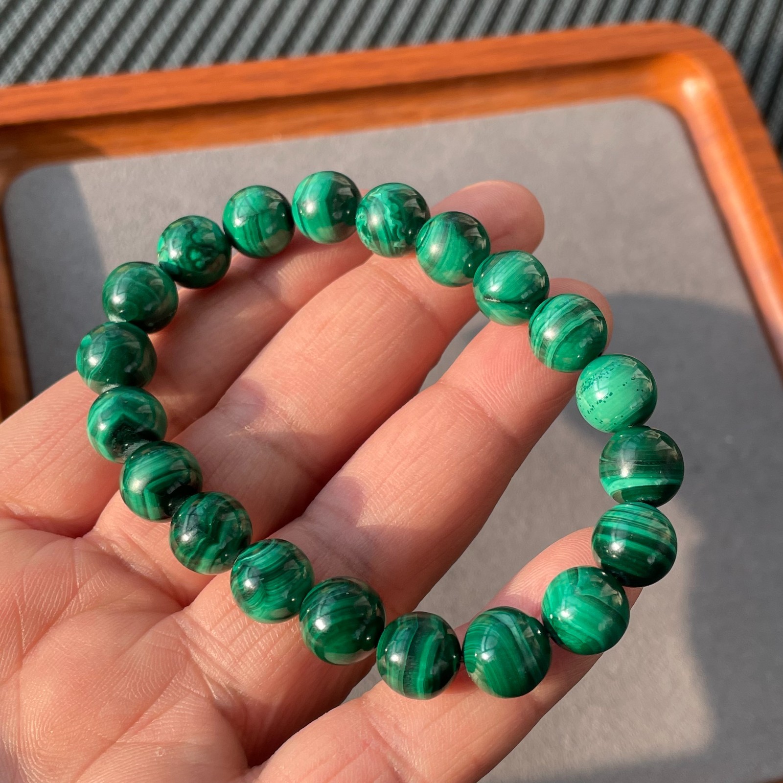 Natural Malachite Bracelet 10mm Green Gems Healing Energy Reiki Stretch Bracelet