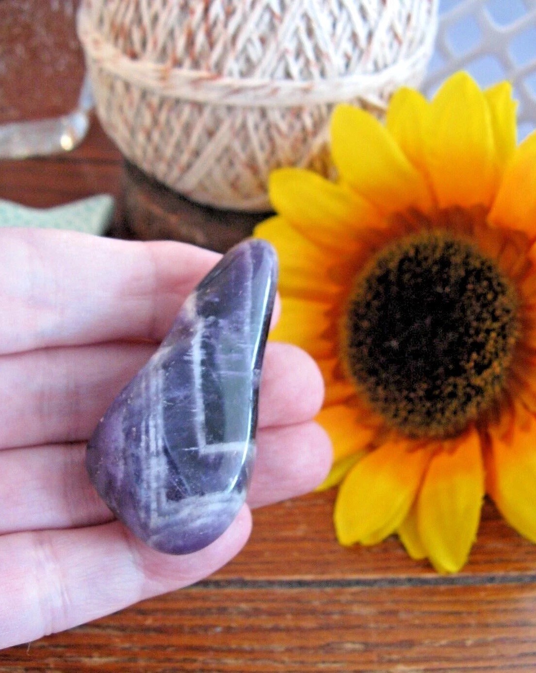 New Chunky Natural Purple Chevron Amethyst Crystal Tumbled Pocket Stone