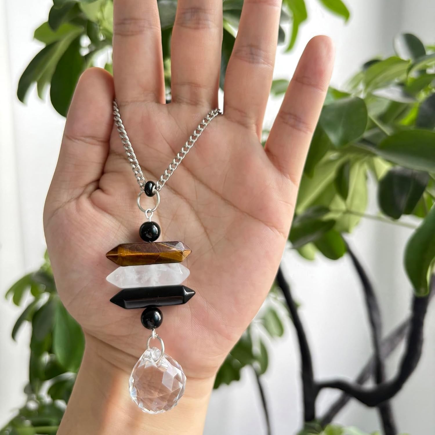 Crystal Hanging Car Charm,Cute Healing Stones Car Decor for Rear View Mirror,Boh