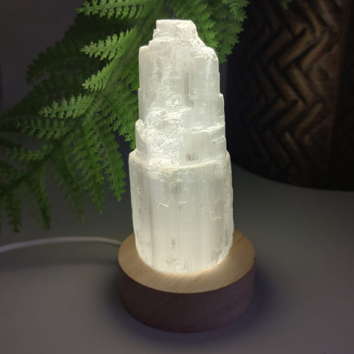 Selenite Natural Tower USB LED Healing Crystal Night Light Decor Lamp UK Stock