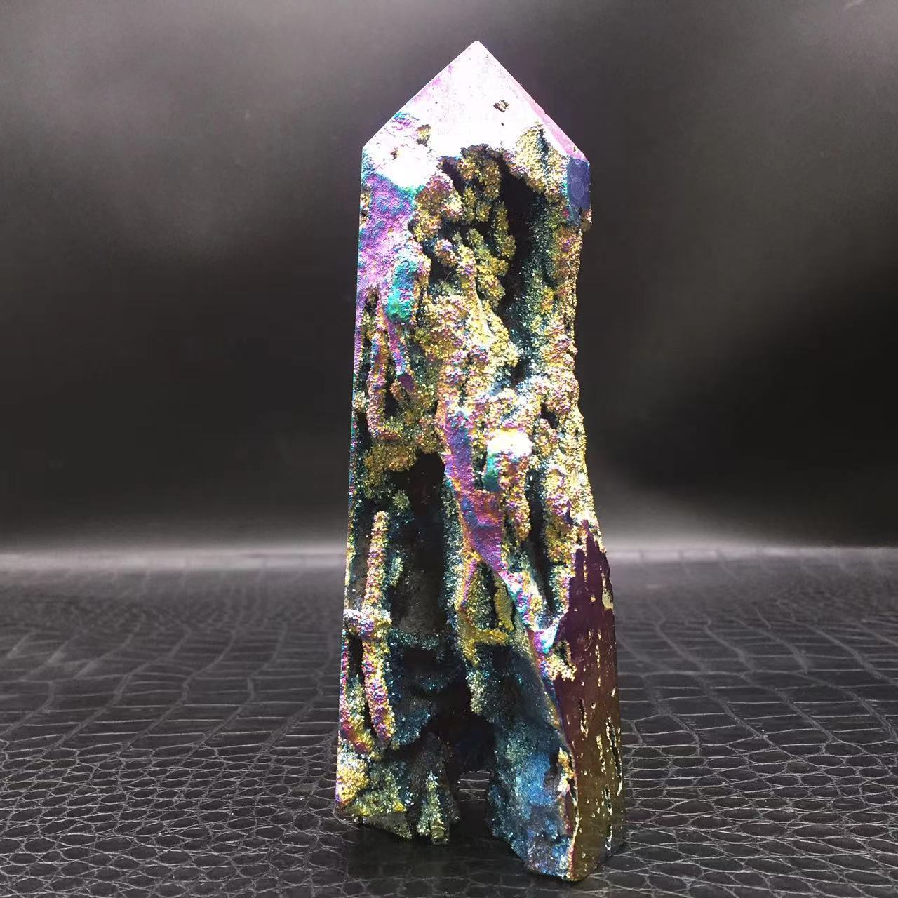 Angel Aura Natural Sphalerite Druzy Crystal Geode Point Pillar Healing Decorate