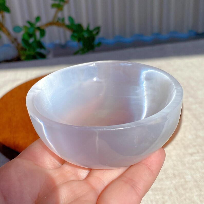 Selenite Polished Charging Healing Cleansing Degaussing Dish Offering Bowl 7-8cm