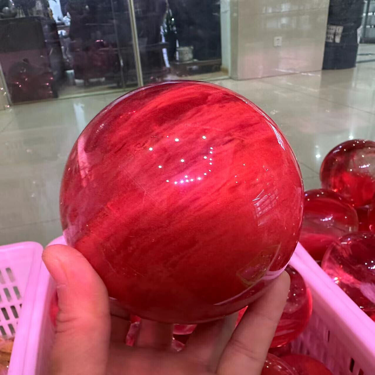 100mm+ Red Smelting Stone Quartz Sphere Energy Crystal Ball Reiki Healing