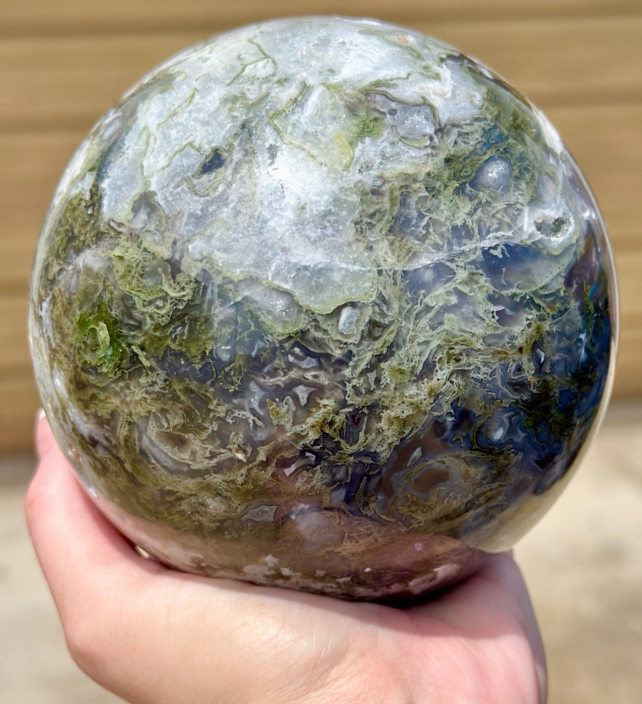 XLarge Moss Agate Sphere 4.5 lb 4” Crystal Ball Druzy Quartz Natural Green