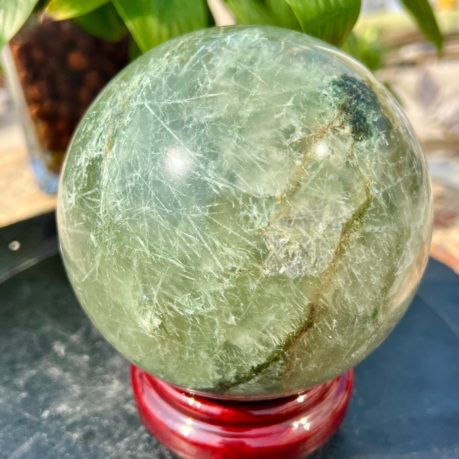 5.5LBNatural Green Phantom Quartz Sphere Crystal Ball Healing Decor