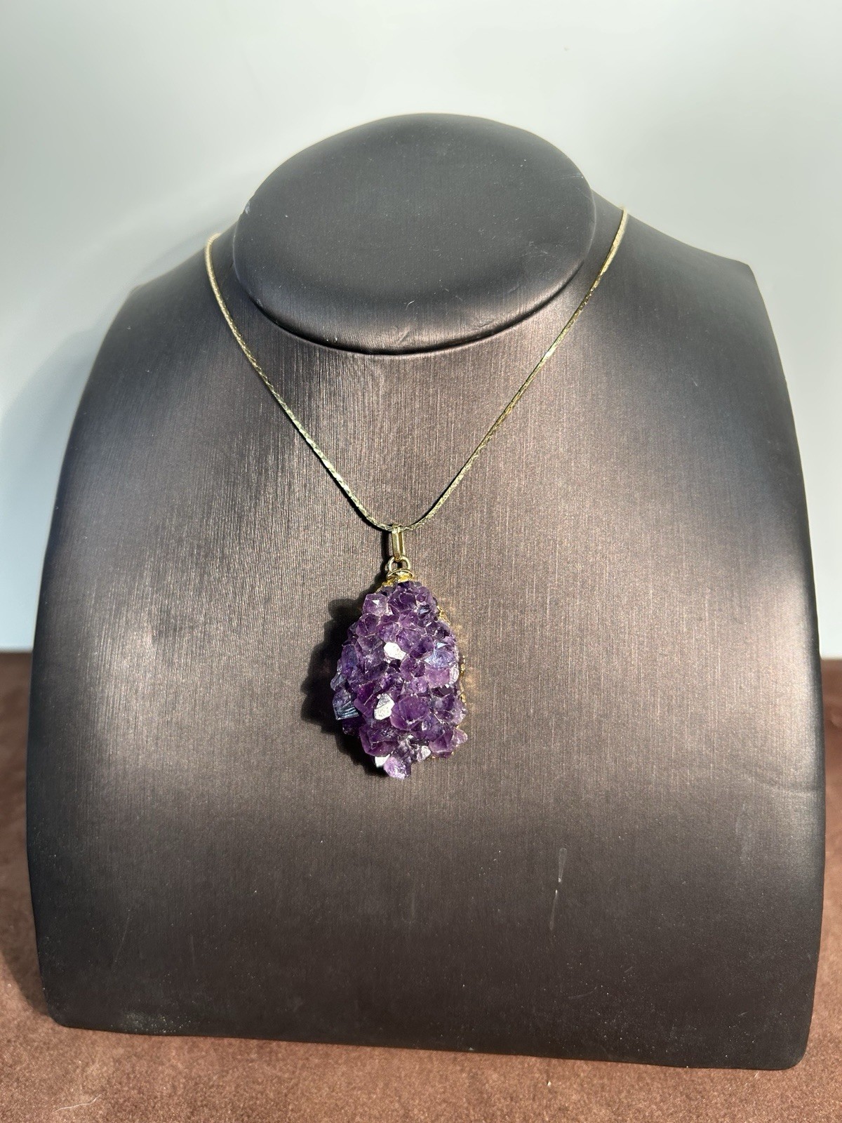 Natural Amethyst Crystal Geode Pendant Necklace