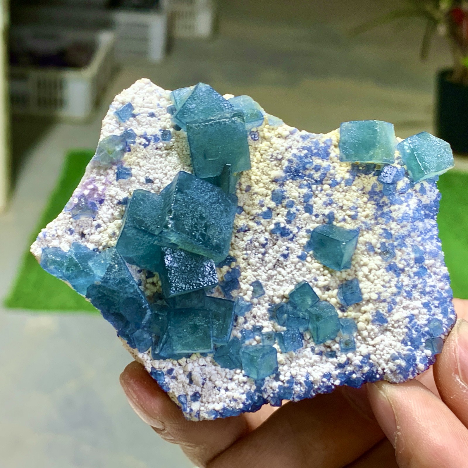 130G Rare transparent green cubic fluorite mineral crystal sample