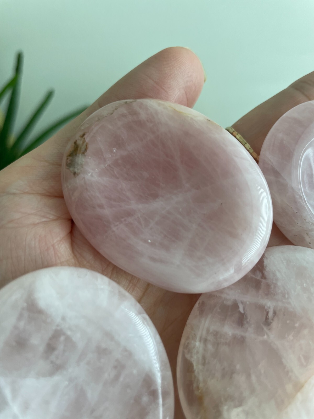 ONE Rose Quartz Palm Worry Stone (Intuitive Pick) – Approx. 2″ long