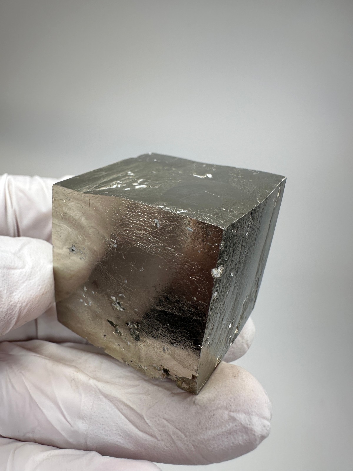 MIRROR SHINE__Beautiful Lusterous 1 1/2 ” Pyrite Cube__Navajun Mine, Spain