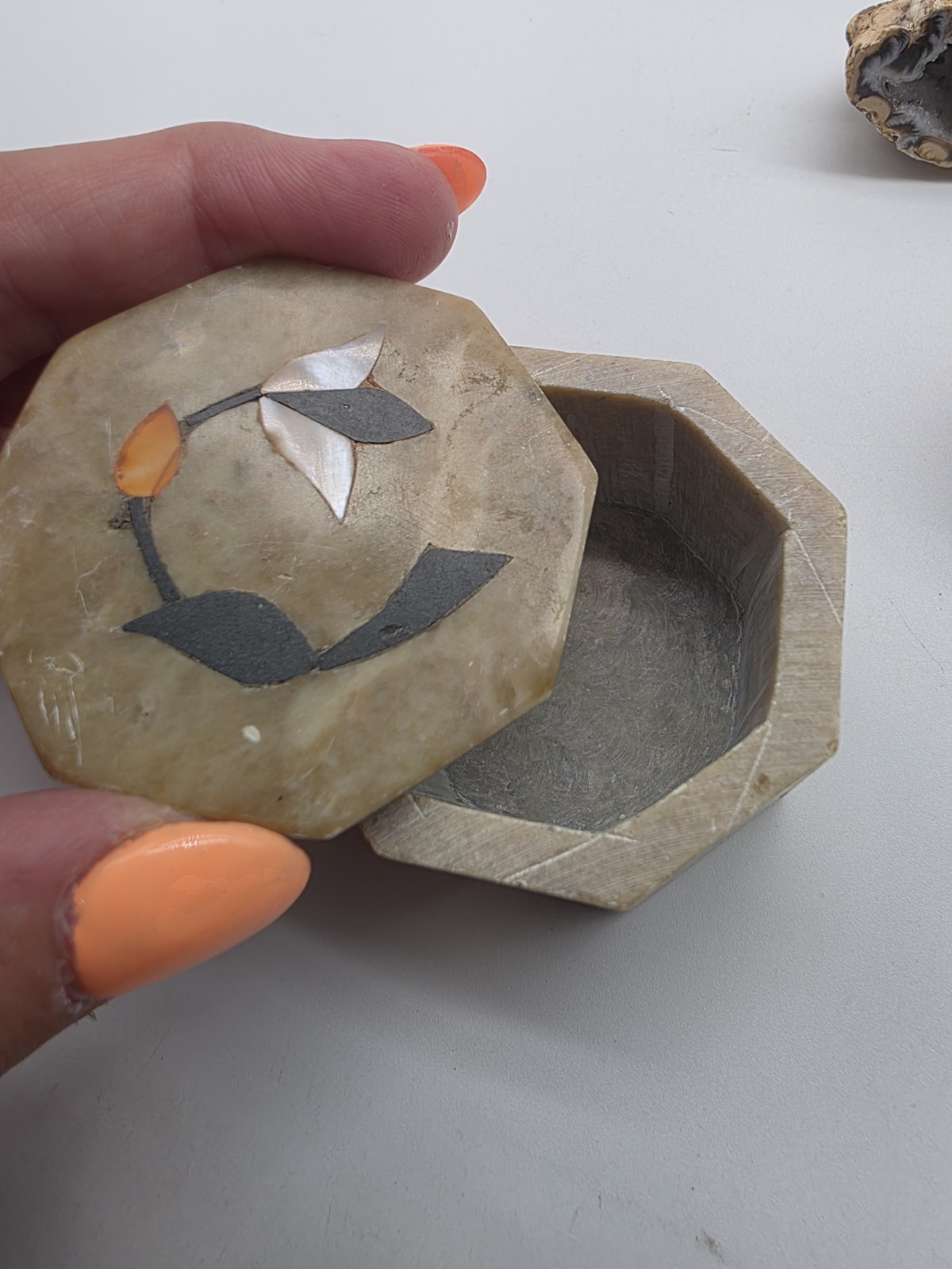 Fluorite All seeing Eye stone Wooden Hand Bowl Pyrate Gem Geode cannon ball LOT