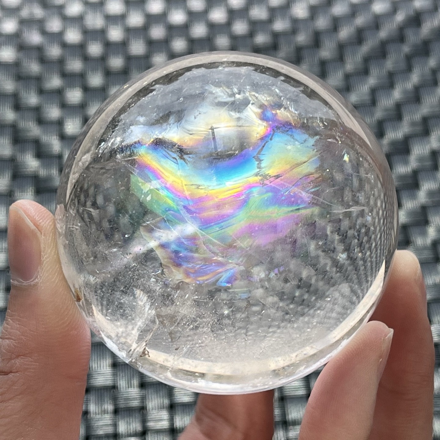 Natural Transparent Clear Quartz Sphere Big Rainbow Flash Crystal Specimen