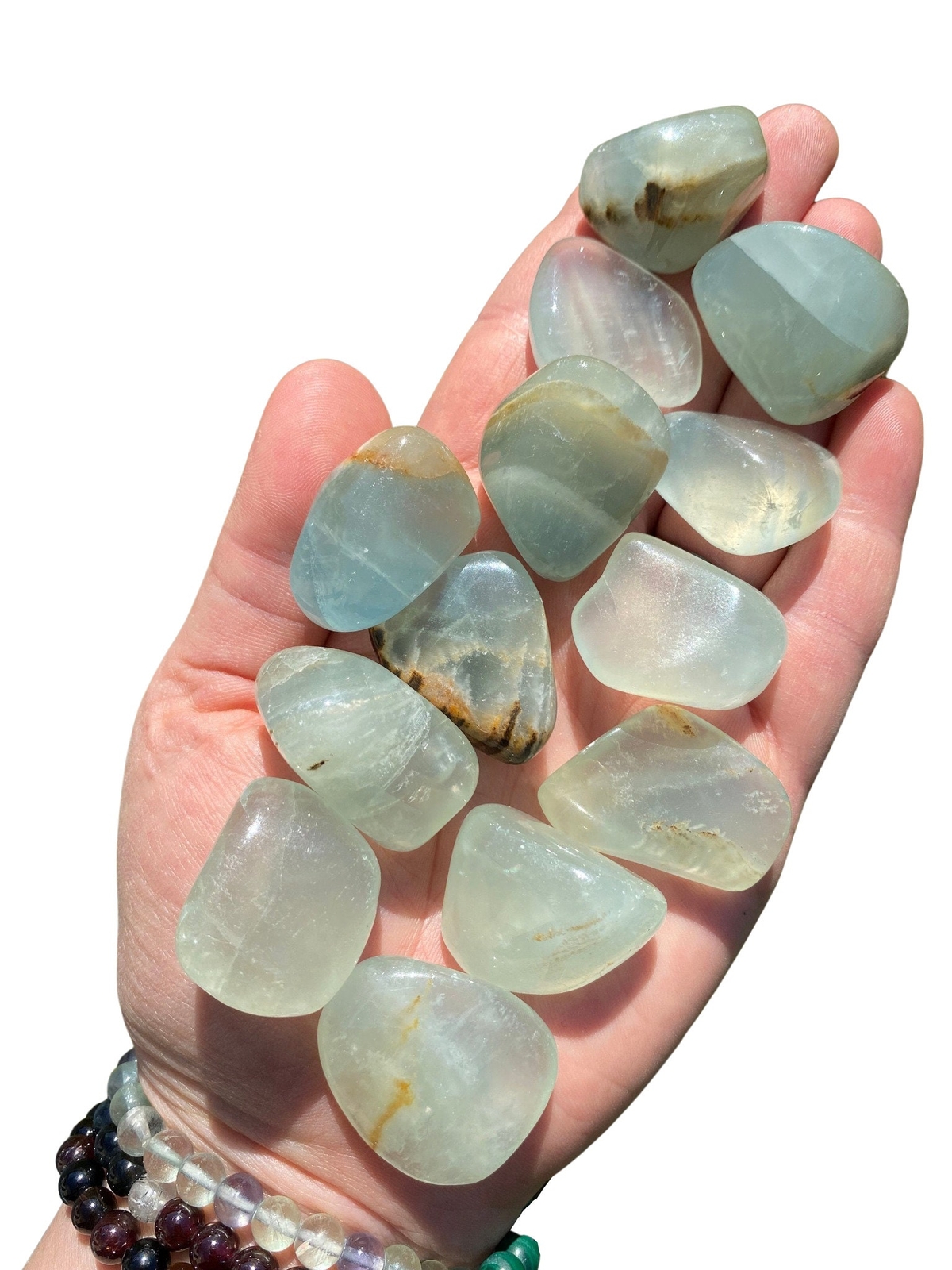 Lemurian Aquatine Calcite Tumbled Stone from Argentina, Polished Crystal