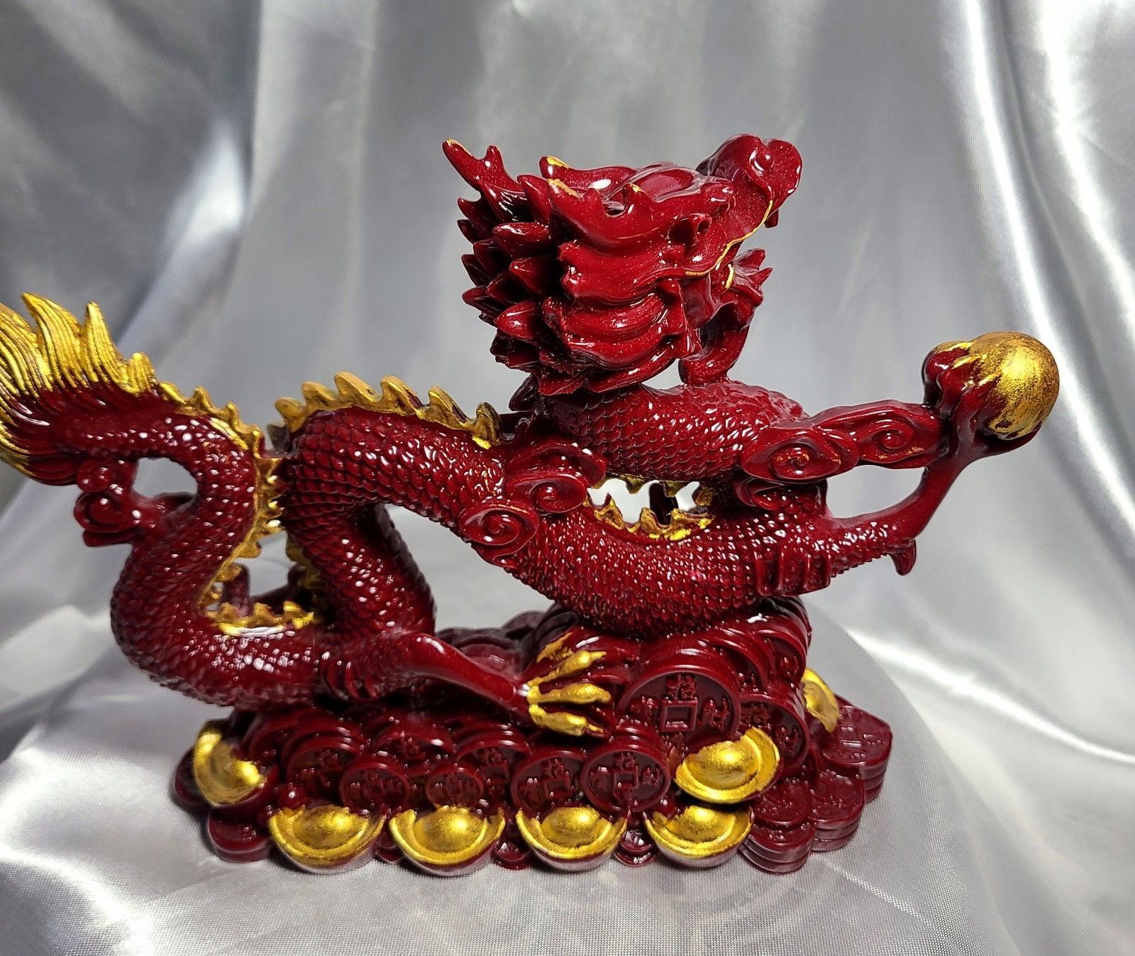 XL 9″ 2.4 lbs Genuine Cinnabar Stone Full Body Chinese Dragon Crystal Carving