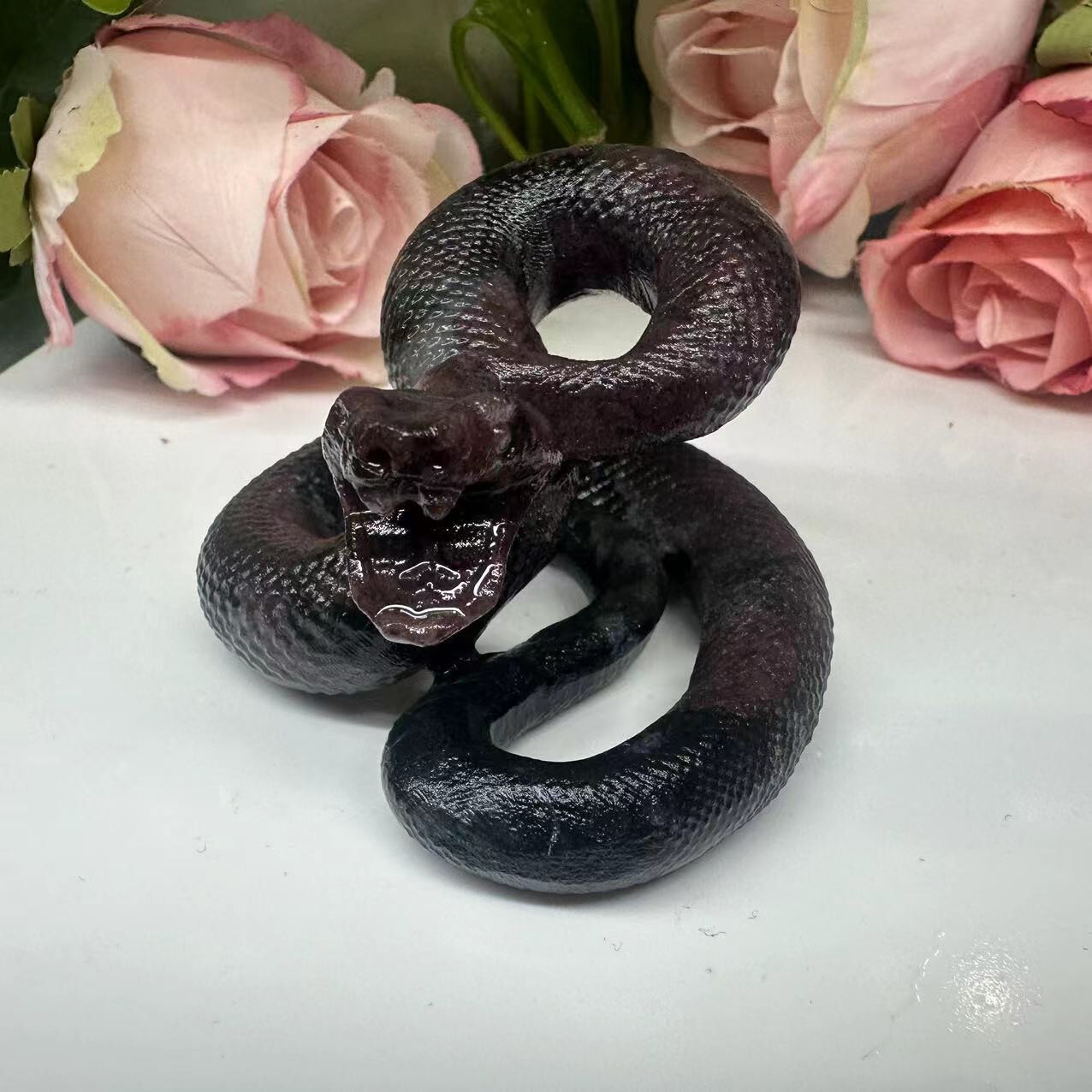 1pc Natural garnet crystal hand carved snake Quartz reiki healing decor gift