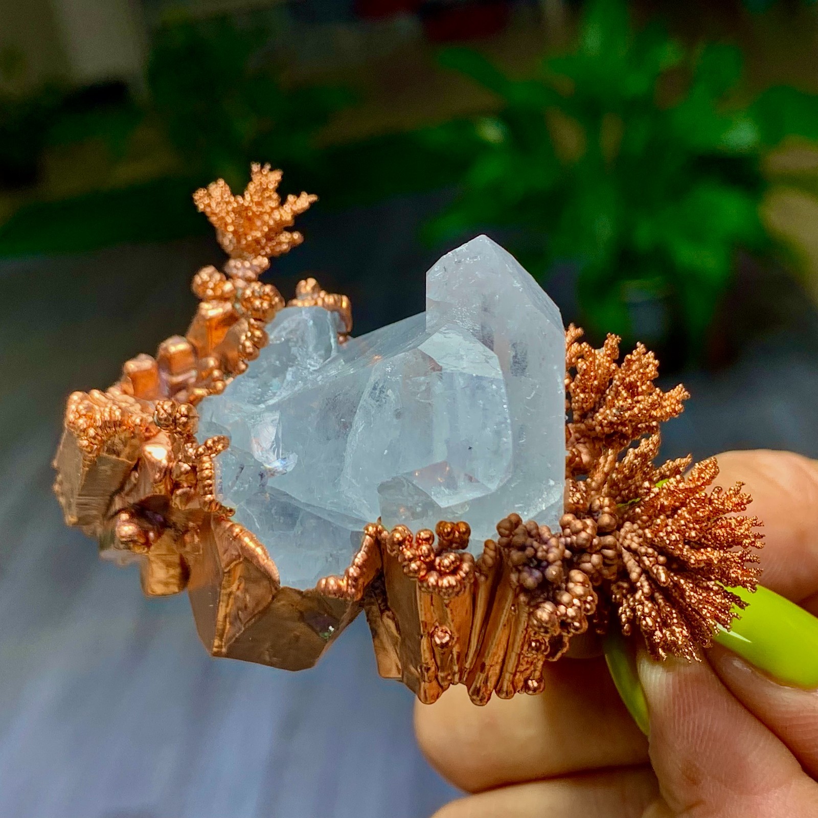 115G Rare iridescent Native Copper with white quartz crystal mineral-symbiosis