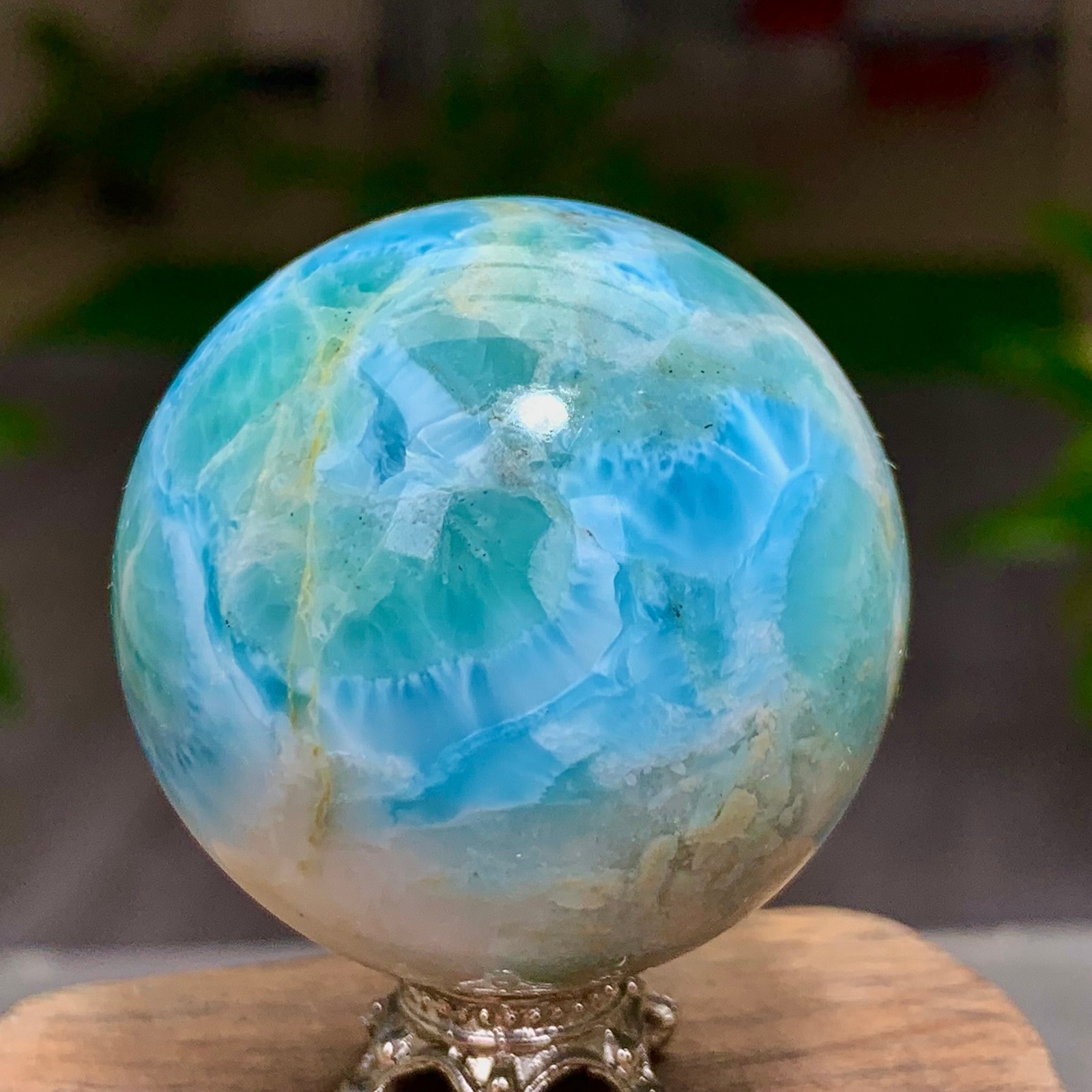 87G Natural larimar Gorgeous rough Crystal Sphere Ball Healing