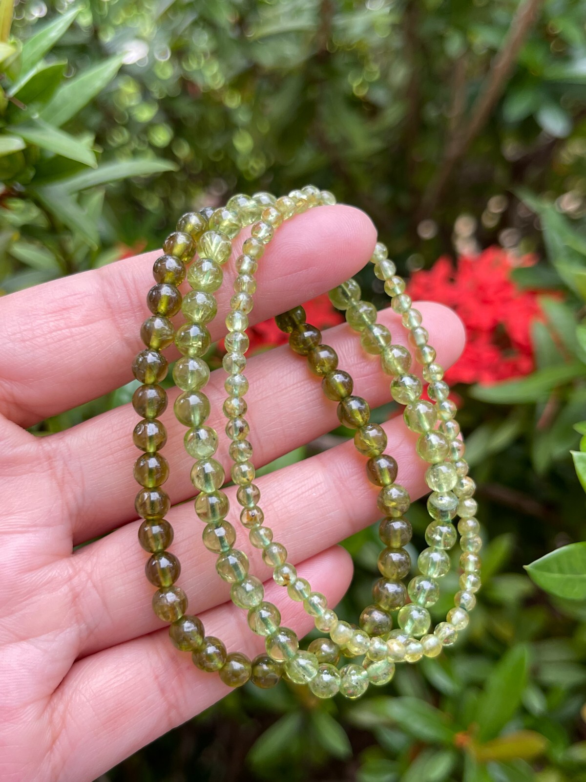 Grade A++ Peridot Crystal Bead Bracelet 4-6mm, Genuine Peridot Gemstone Bracelet