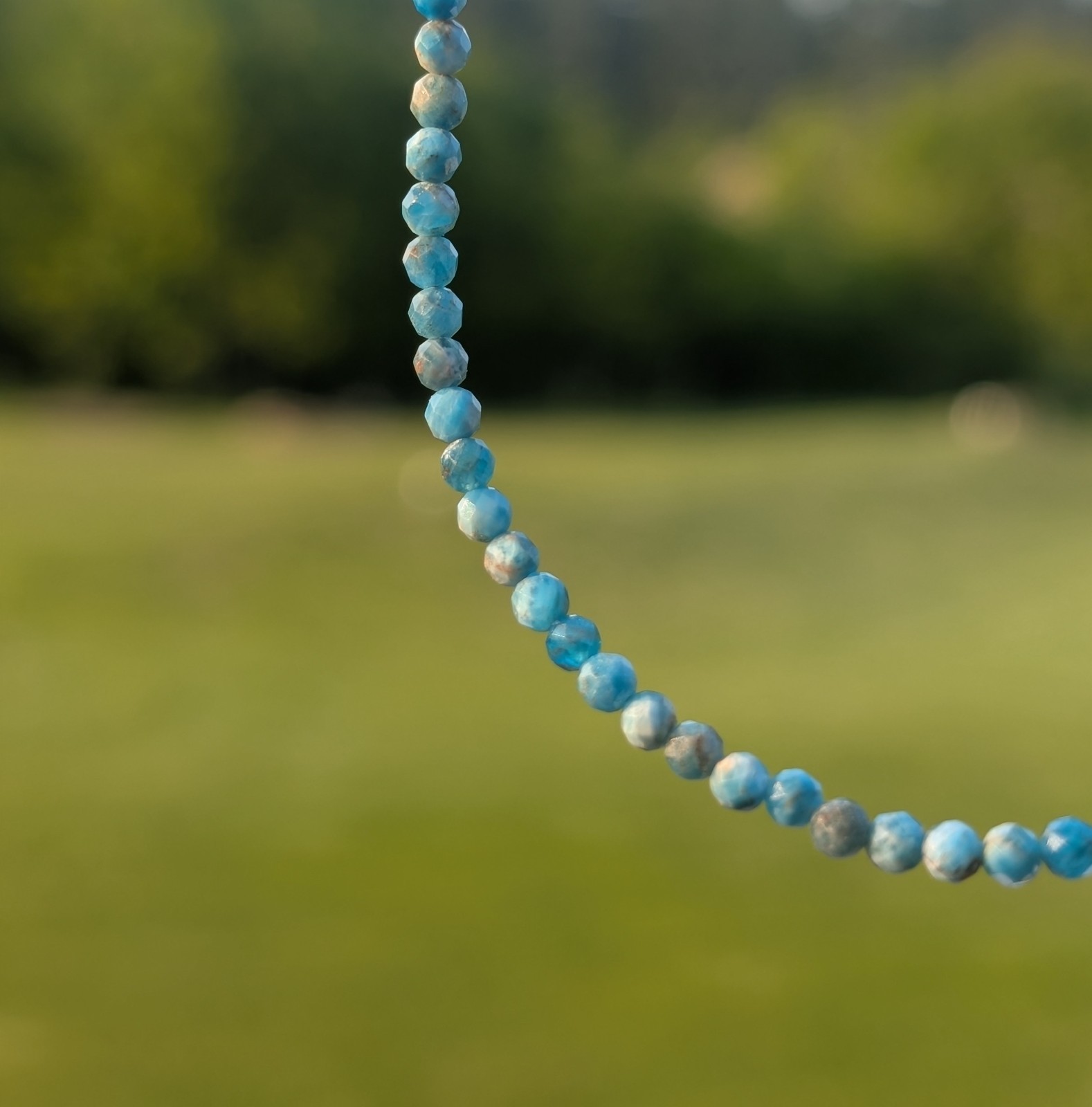 Blue Apatite Necklace 17″ 3mm Faceted Beads Gemstone Chakra