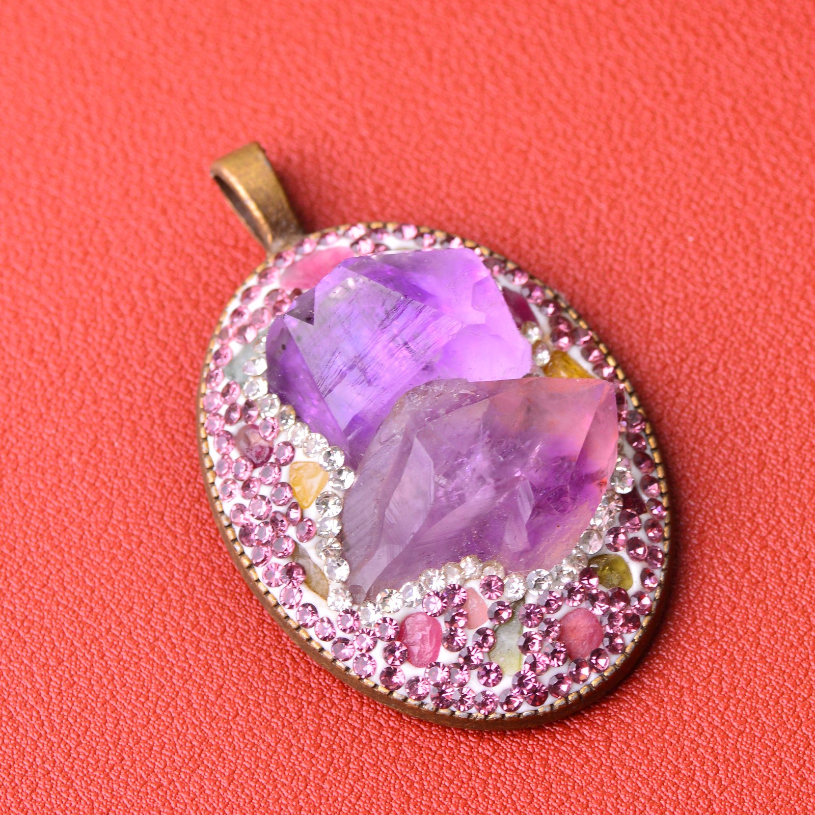 Amethyst raw stone inlaid alloy necklace gemstone jewelry Energy Crystal