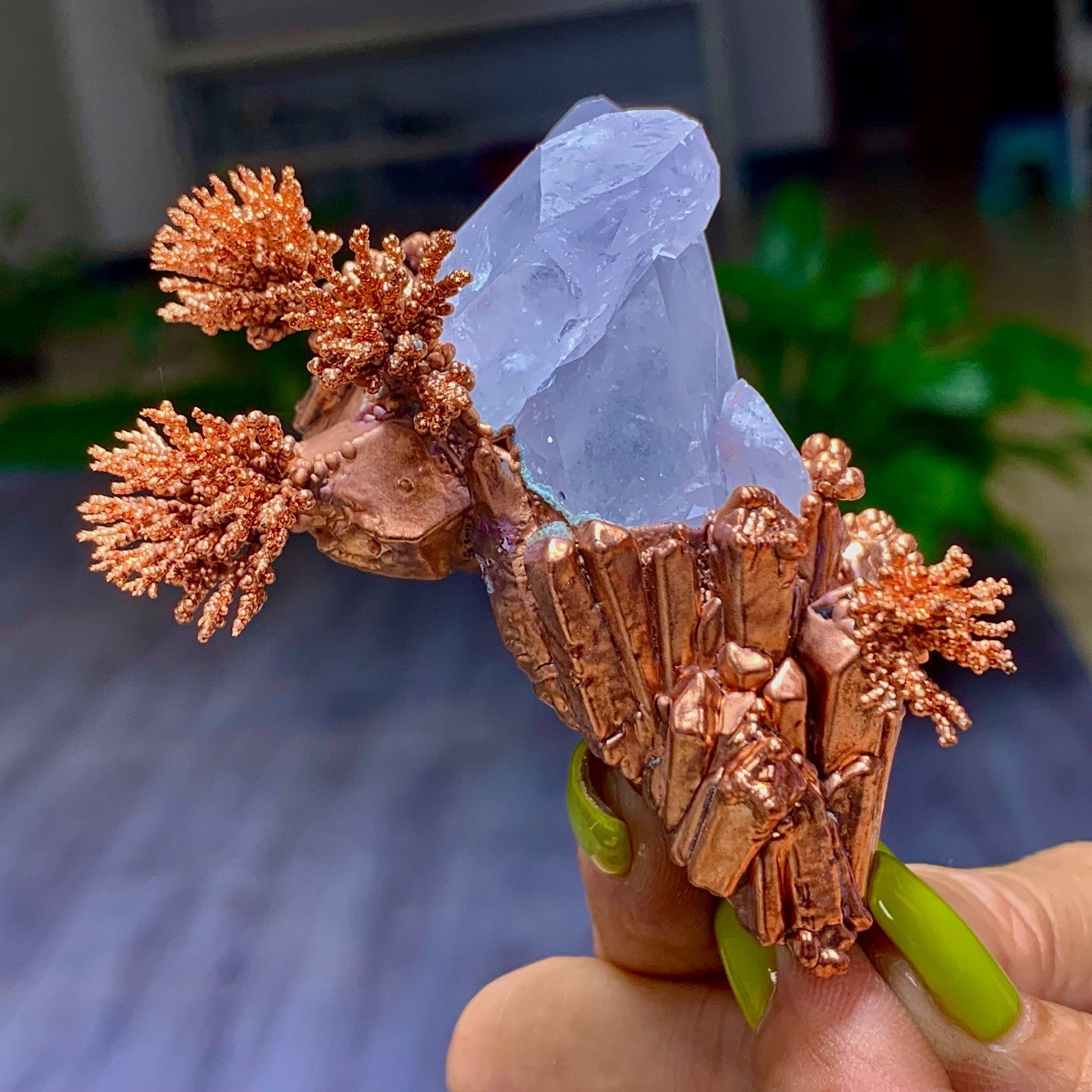 115G Rare iridescent Native Copper with white quartz crystal mineral-symbiosis
