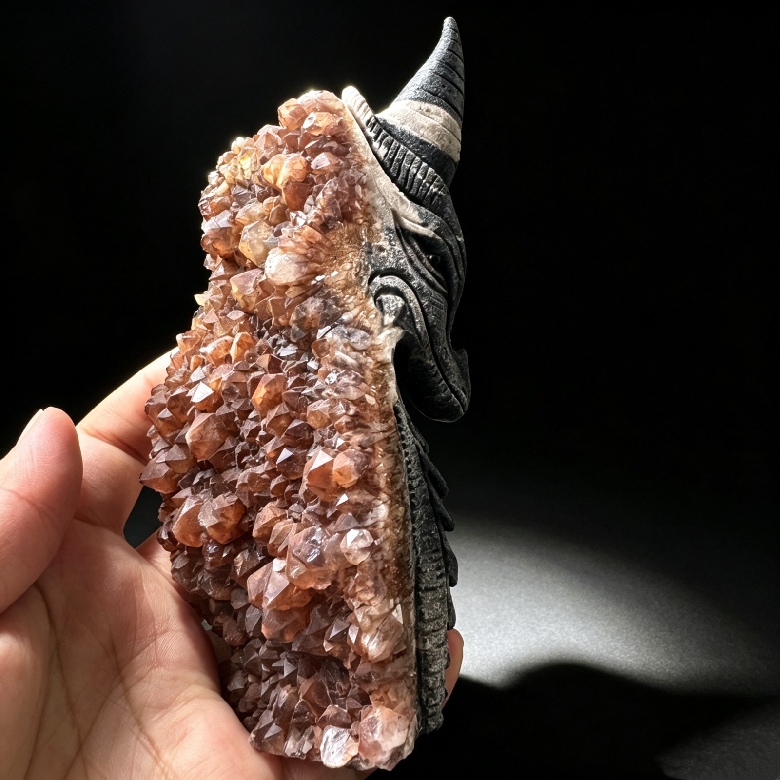 6.4IN Natural Red Crystal Cluster Dragon Carving, Handcarved Desktop Sculpture