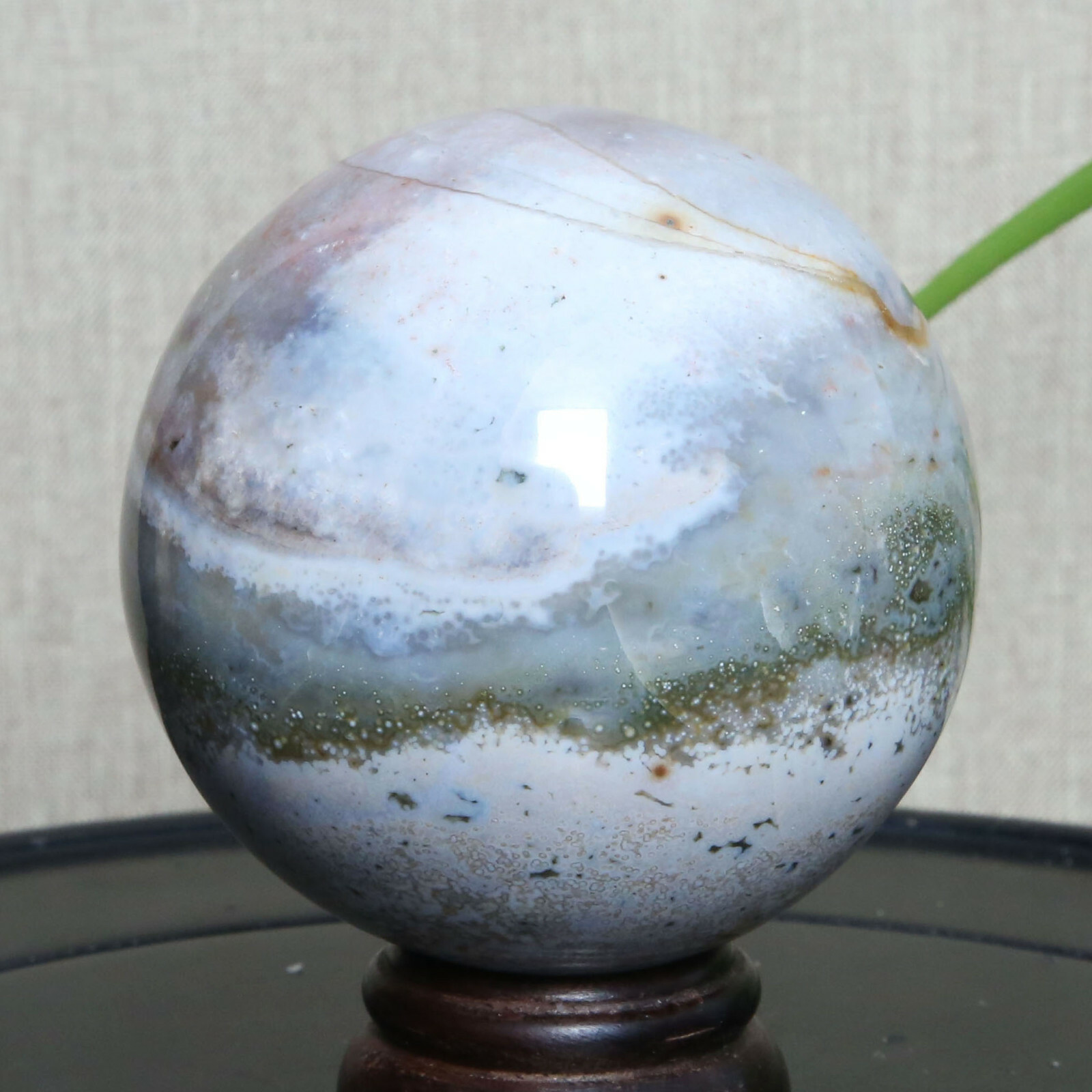 B3594-73mm-542g Amazing natural Ocean Jasper Orbicular Sphere Reiki Crystal Ball