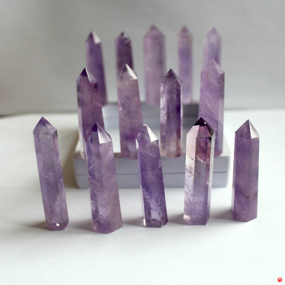 1Pc Natural Purple Amethyst Quartz Crystal Point Wand Healing Rock Stone Obelisk