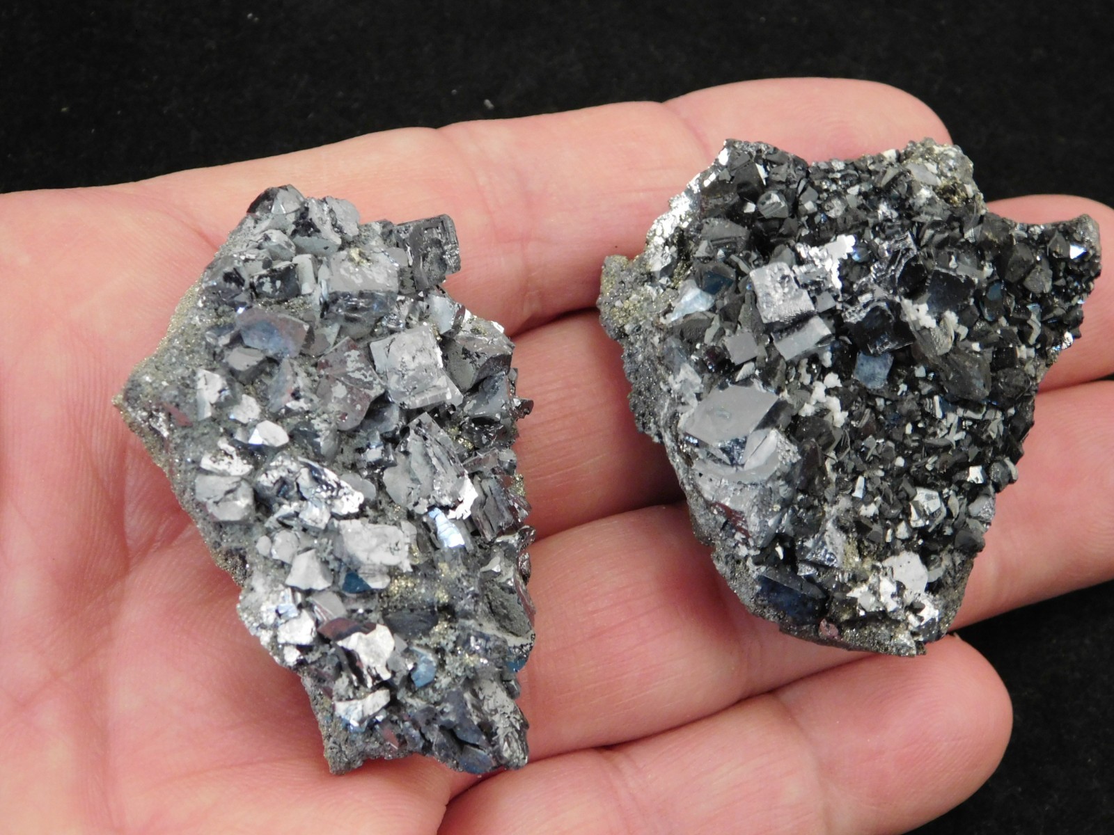 TWO! Rhombic GALENA Crystal Clusters with Druzy PYRITE Peru 137gr