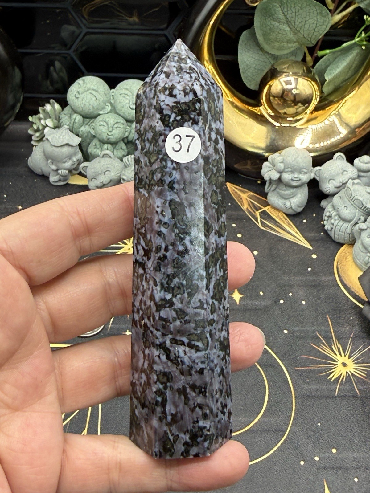 Natural Indigo Gabbro Mystical Merlinte Mica inclusions Towers Free shipping