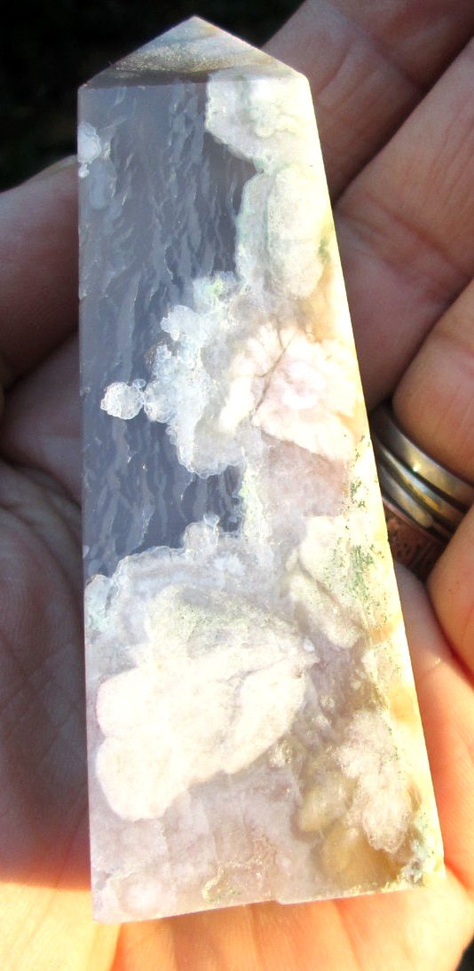 Natural Crystal Black Flower Agate Tower 8.6 x 2.5 x 2.5 cms 120.57g