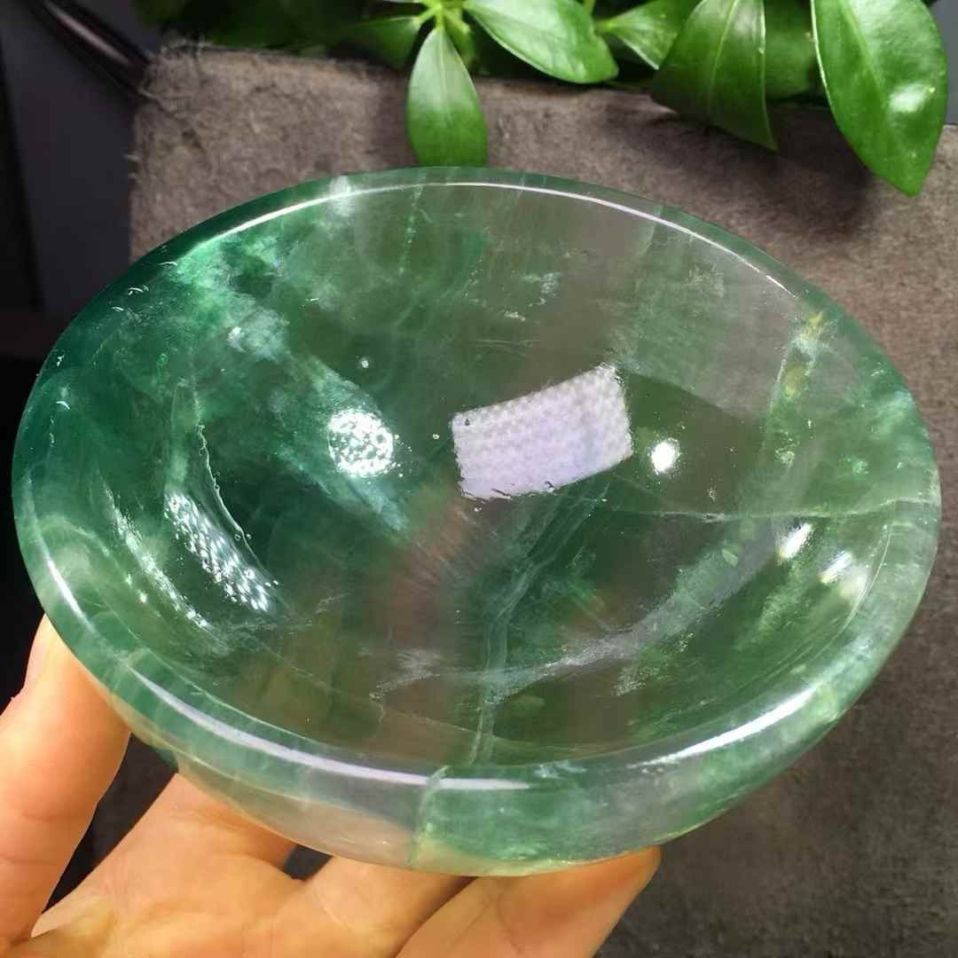 1PC Natural green fluorite crystal quartz Carved bowl Reiki Healing Gift