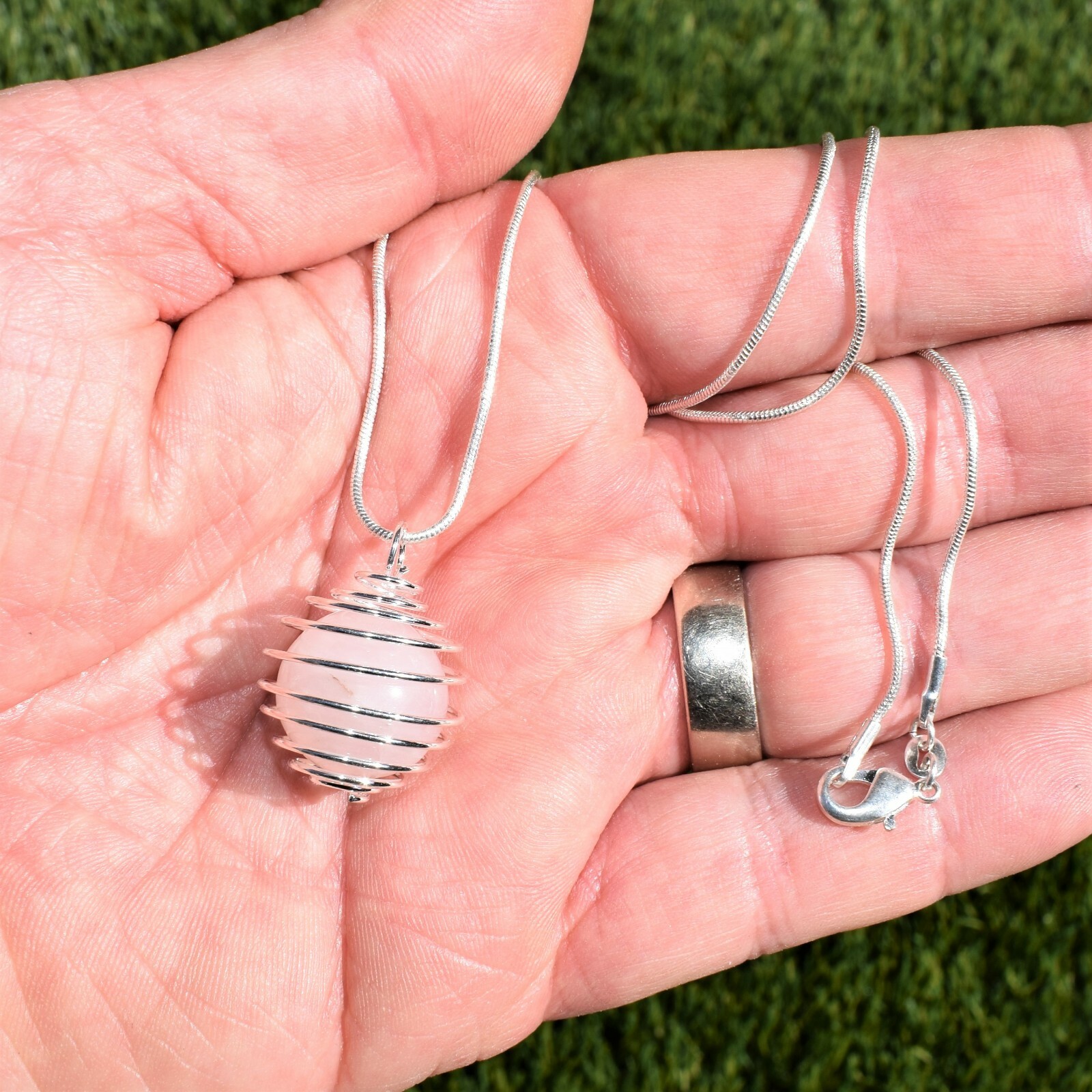 CHARGED Rose Quartz Crystal 16mm Sphere Pendant + 20″ Stainless Steel Chain