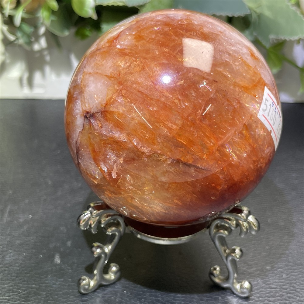 1.4LB 3.1″ Red Fire Quartz Hematoid Sphere Magic Crystal Healing Ball Gemstone