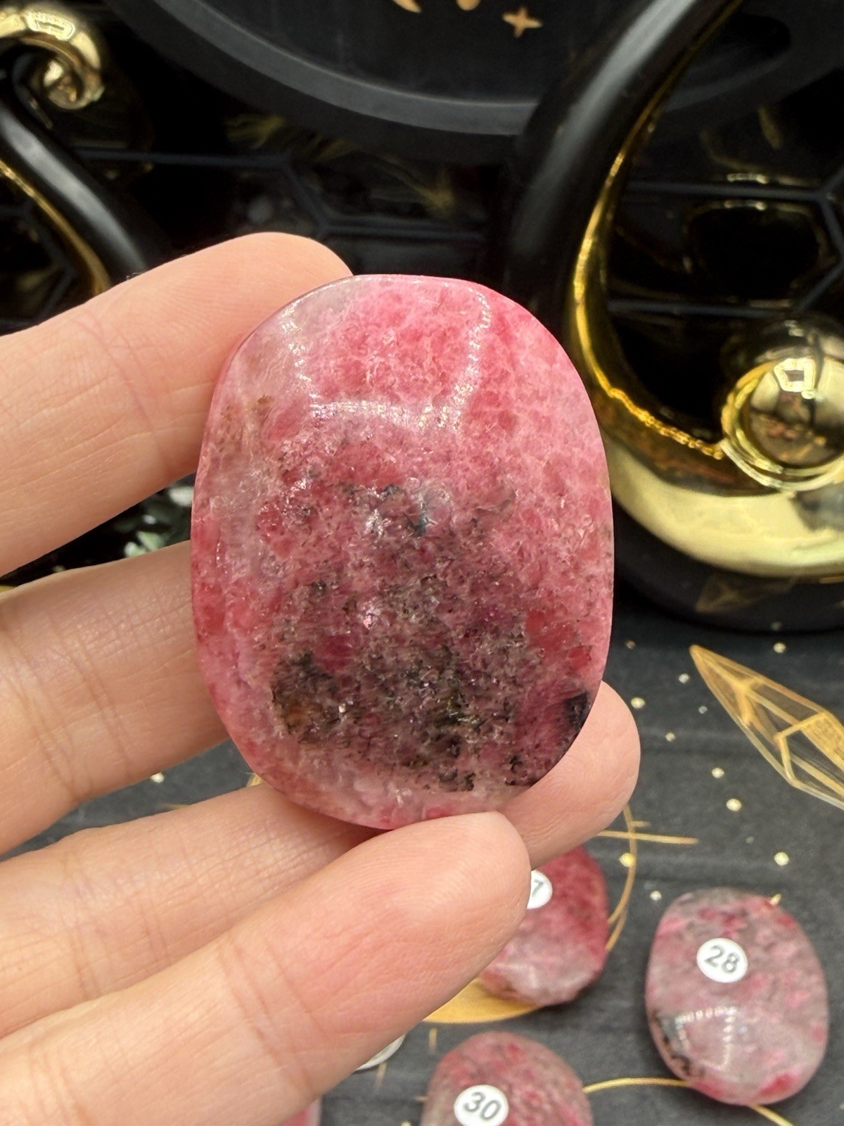 Natural Rhodonite in Quartz small Palm stones Free shipping
