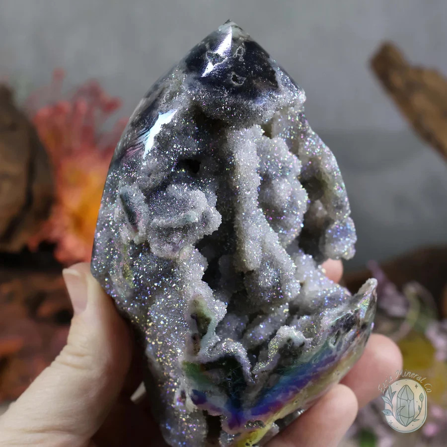 Rainbow Angel Aura Sphalerite Flame Tower Point Healing Crystal Mineral Specimen
