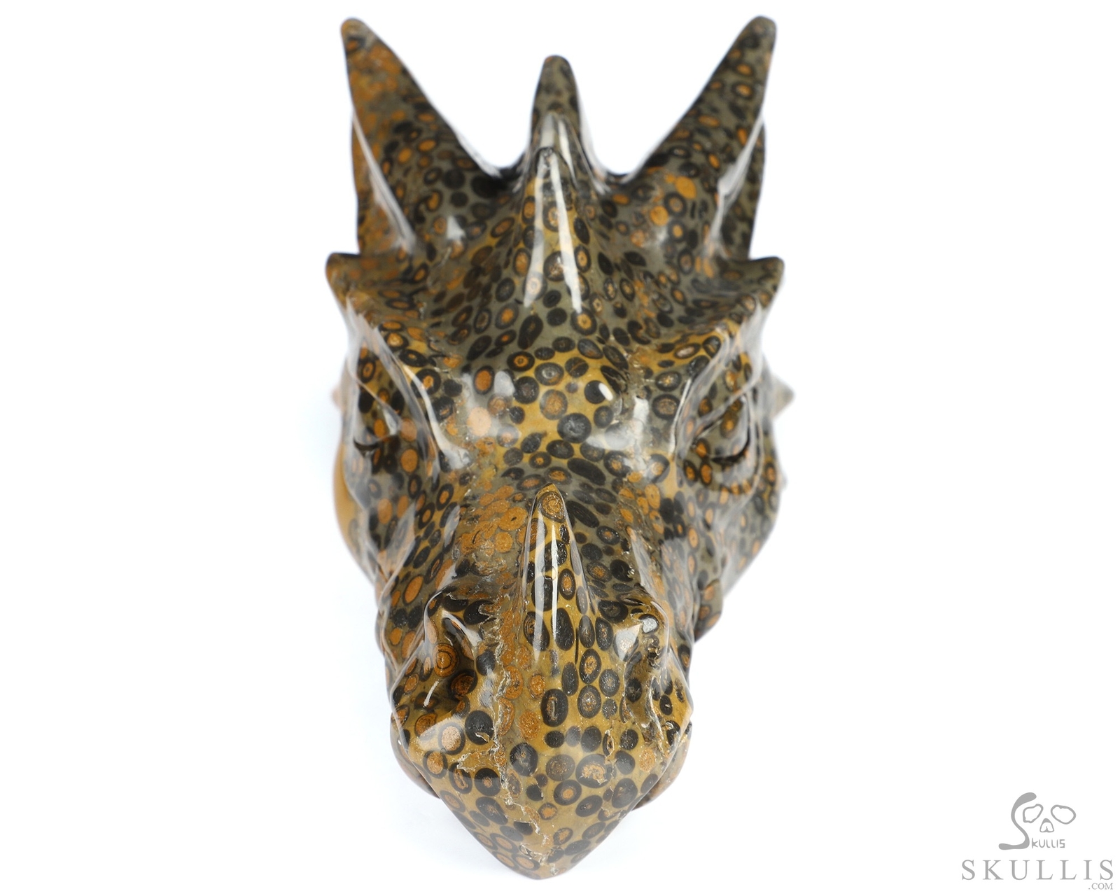 5.7″ Chinese Leopard Skin Jasper Hand Carved Crystal Dragon Head Skull