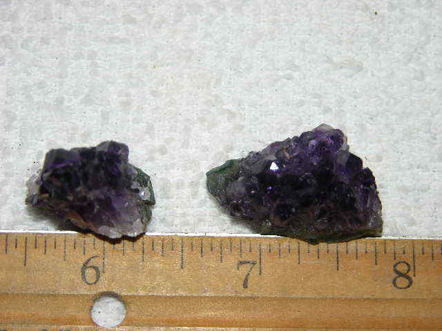 2 Amethyst crystal clusters grape jelly saturation smaller jewelry-sized 1″ J13