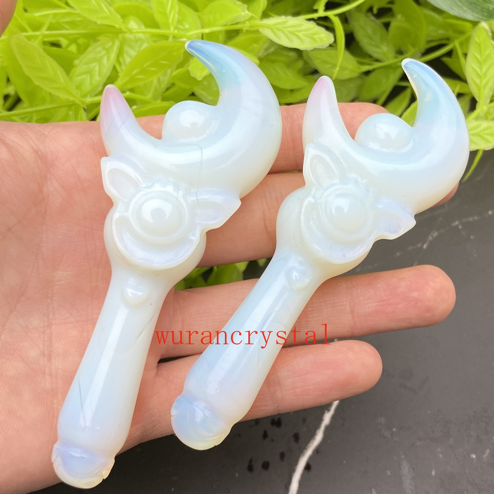 4.1″ Top Opalite Carved quartz crystal Fairy Moon magic Tower wand healing 1pc