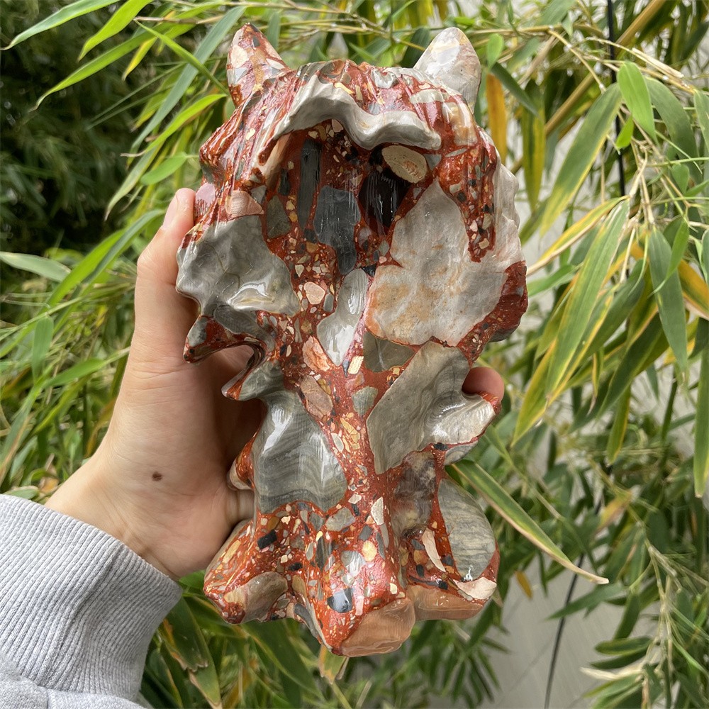 4LB 7.6″ Natural Unknown Wolf King Crystal Quartz Carving Courage Reiki Decor