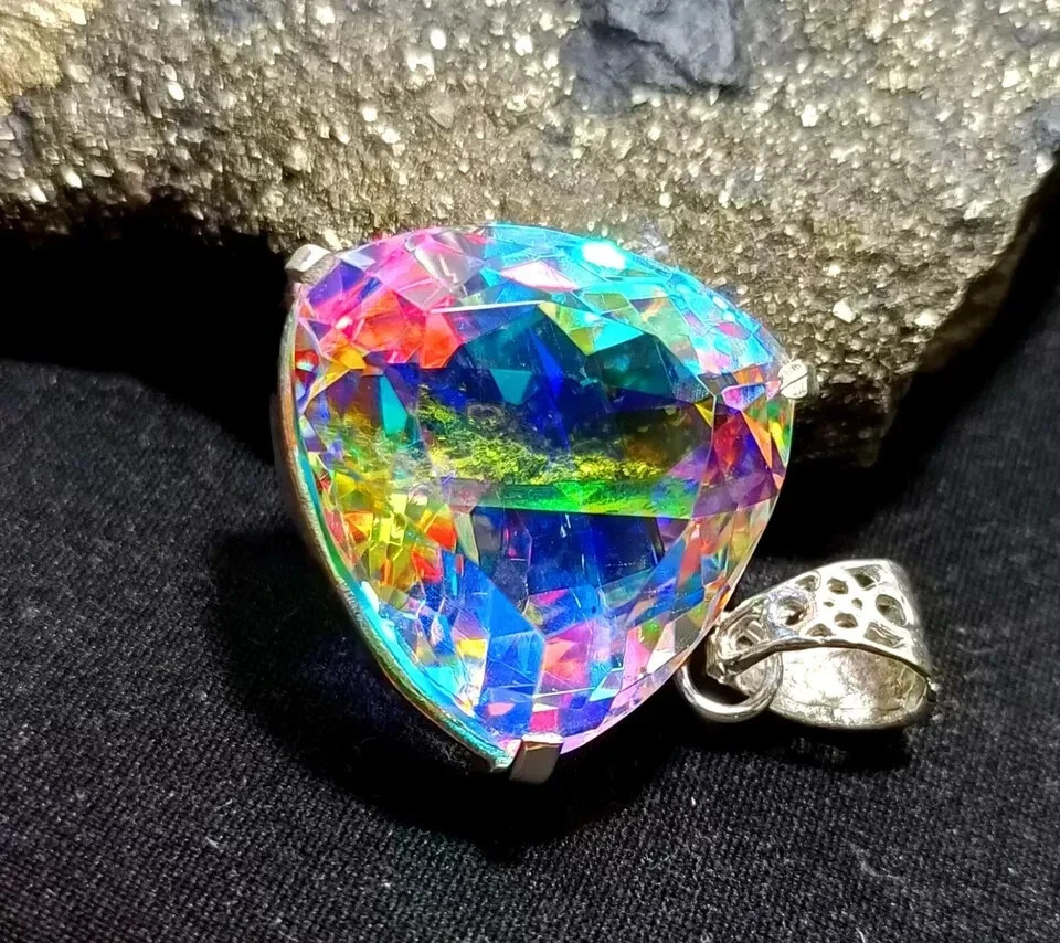 70 Ct+ A++ Natural Trillion Cut Mystic 925 Solid Silver Pendant Loose Gemstone