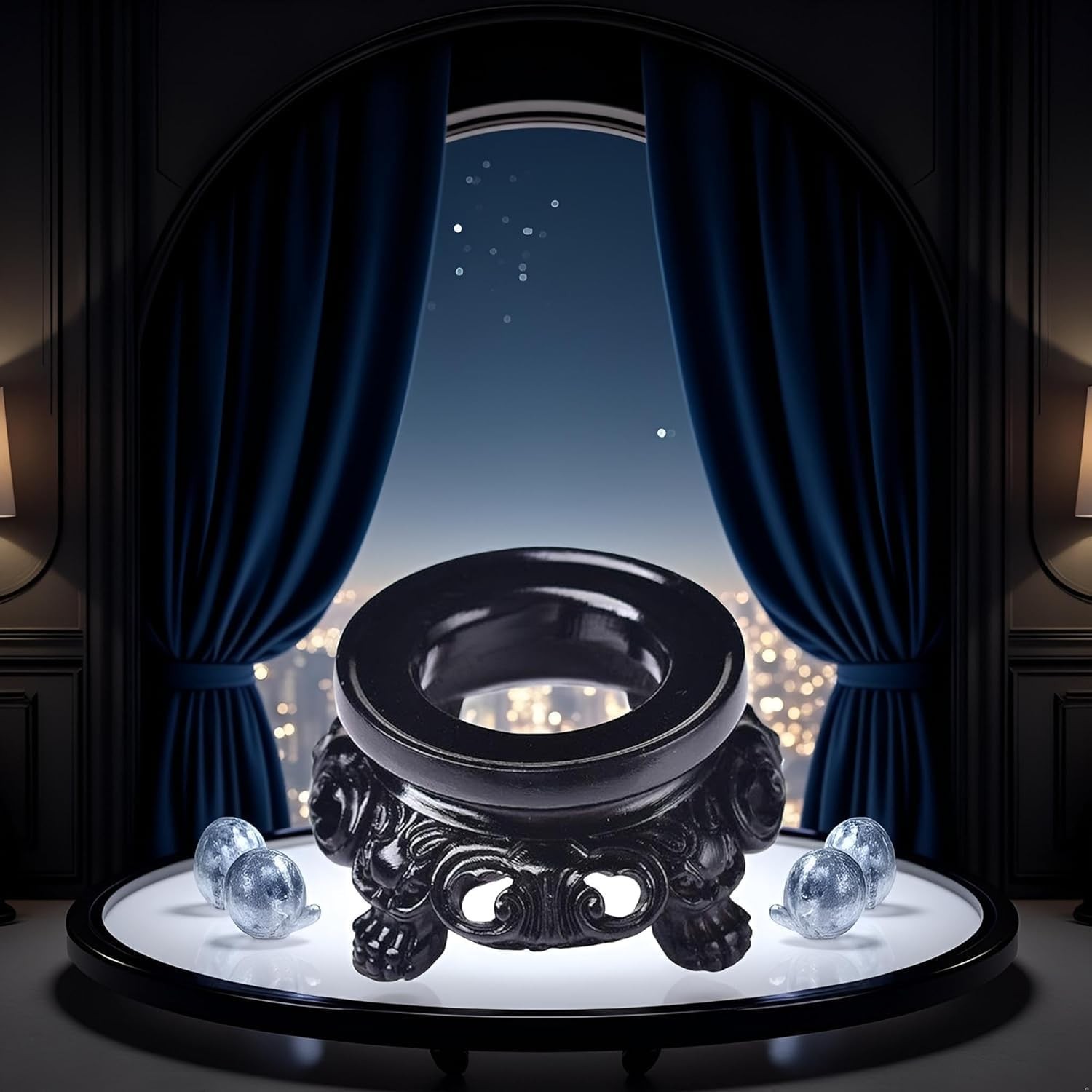 2Pcs Black Wooden Display Stand for Crystal Sphere Quartz Ball Holder