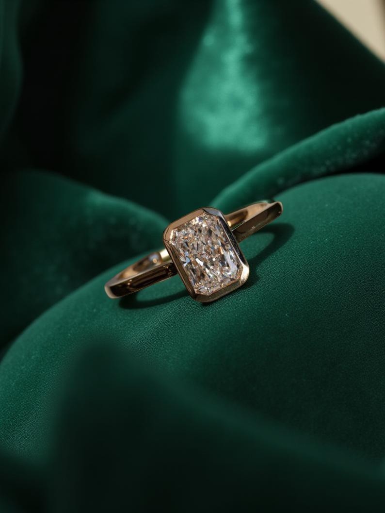 2.5 Ct Radiant Cut Bezel Moissanite Ring 925 Sterling Silver Engagement Ring