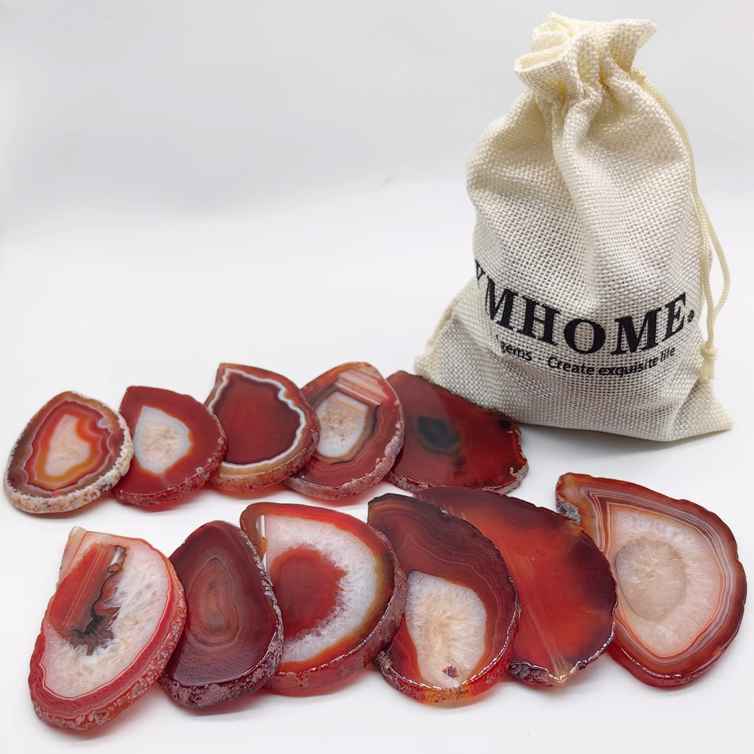 15Pcs Orange Red Agate Stone Slice Bulk Irregular Polished Agate Table Place Car