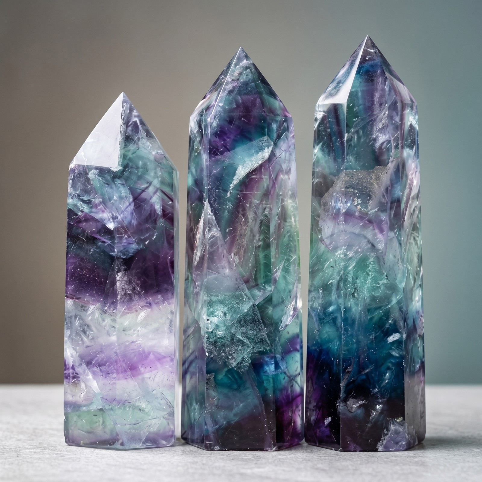 Natural Rainbow Fluorite Crystal Tower Point Healing Obelisk Mineral Specimen