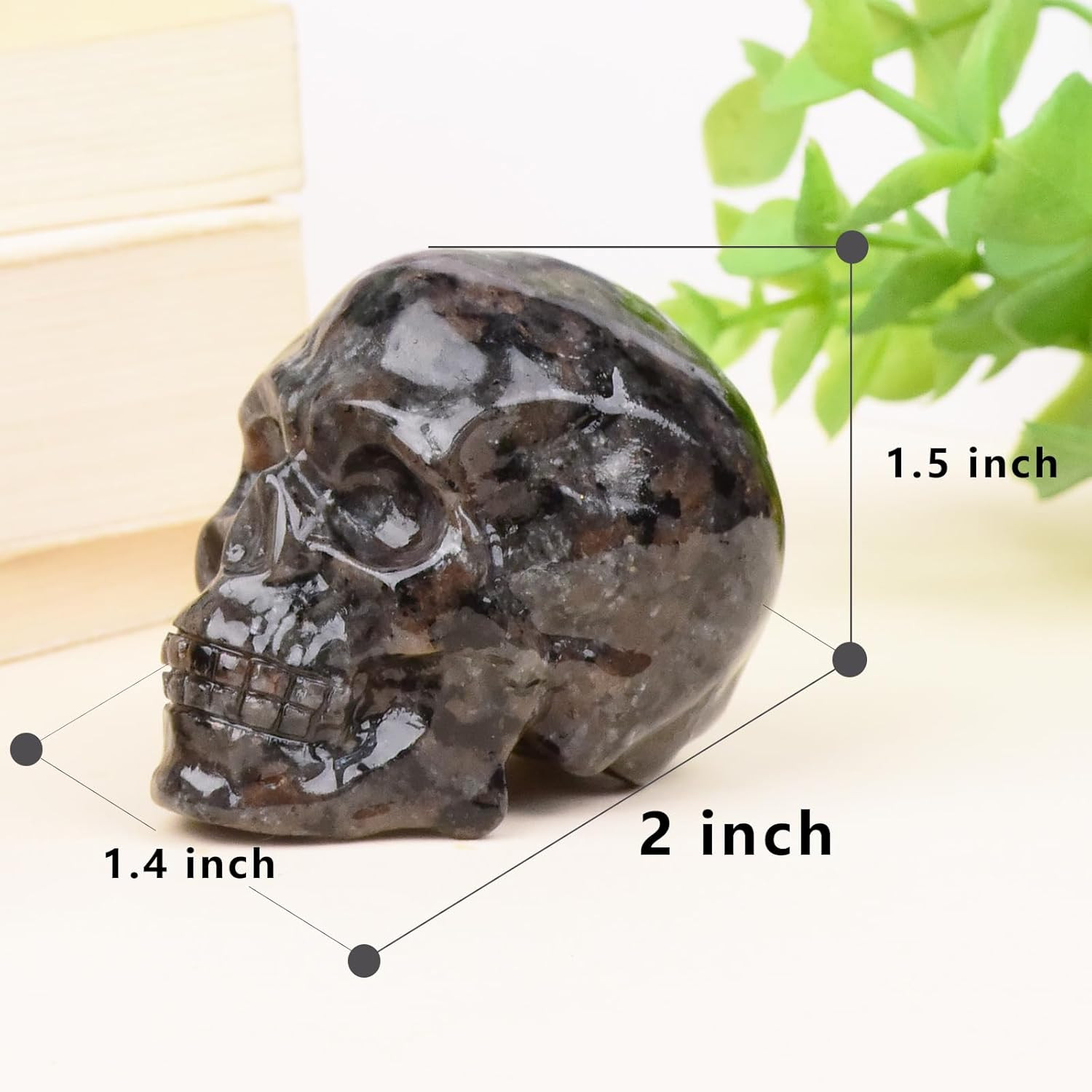 2 Inch Flame Yooperlite Stone Crystal Skulls Decor,Human Skull Sculpture Statues